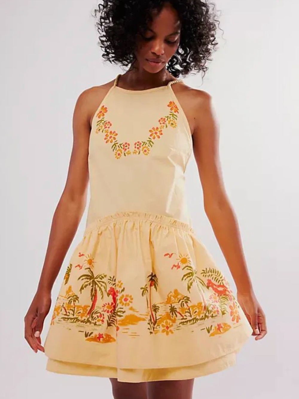Free People Deserted Island Mini Dress in Apricot Combo
